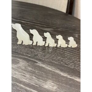 Vintage Set of 5 Carved Stone Dog Figurines Graduated Sizes Alabaster Jade Style